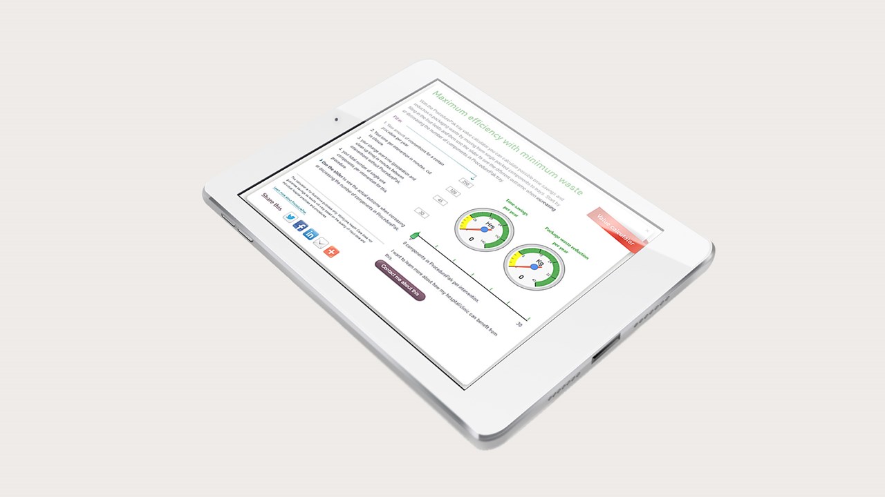 Tray Value Calculator da Mölnlycke no ecrã de um tablet